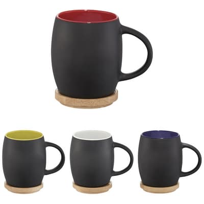 Custom Printed Hearth 400 ml ceramic mug with wooden coaster