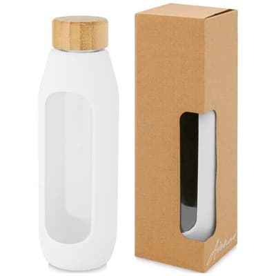 Custom Printed Tidan 600 ml borosilicate glass bottle with silicone grip