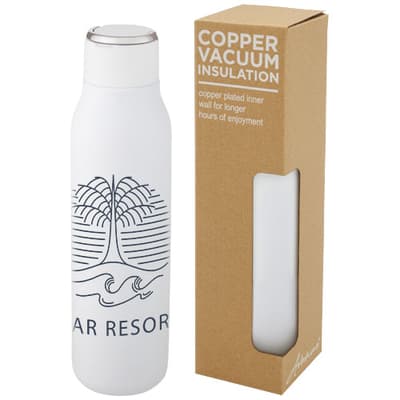 Custom Printed Marka 600 ml copper vacuum insulated bottle with metal loop