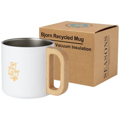 Custom Printed Bjorn 360 ml RCS certified recycled stainless steel mug with copper vacuum insulation