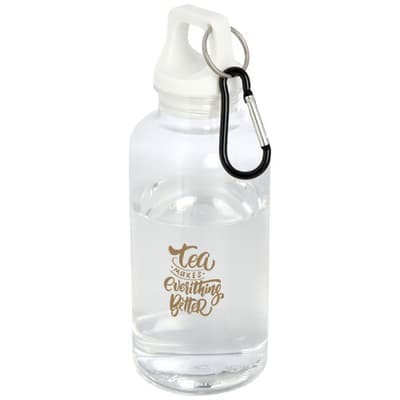 Custom Printed Oregon 400 ml RCS certified recycled plastic water bottle with carabiner