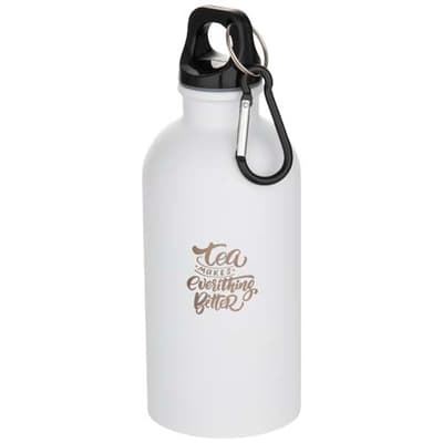 Custom Printed Oregon 400 ml matte RCS recycled single wall stainless steel water bottle with carabiner