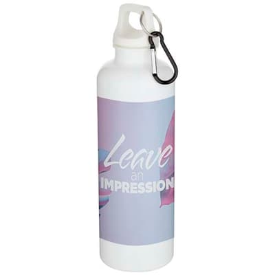 Custom Printed Oregon 750 ml solid colour RCS recycled plastic water bottle with carabiner  