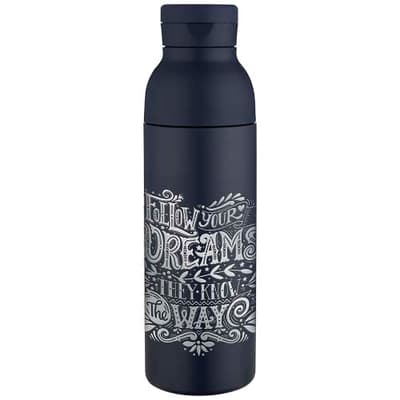 Custom Printed Illuminate 650 ml RCS recycled double wall stainless steel water bottle with 3-piece lid set