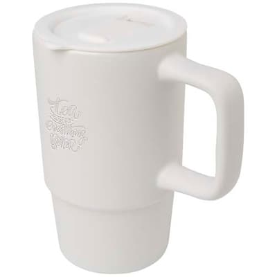 Custom Printed Carter 450 ml ceramic mug with plastic lid
