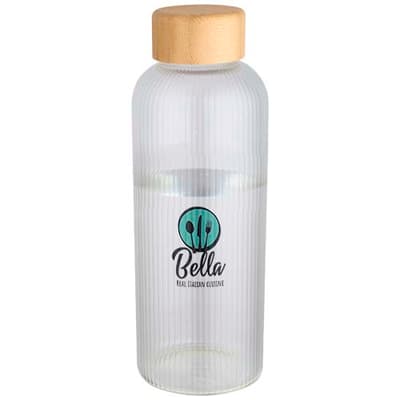 Custom Printed Mirage 650 ml single-walled borosilicate glass bottle with bamboo lid