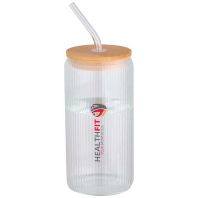 Custom Printed Mirage 500 ml single-walled borosilicate glass jar with bamboo lid