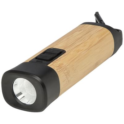 Branded Kuma bamboo/RCS recycled plastic torch with carabiner