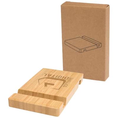 Branded Bubup bamboo 2-angled tablet and phone stand