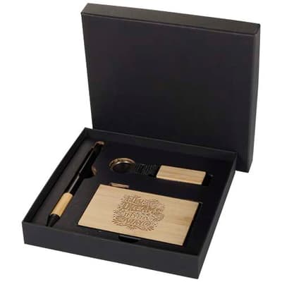 Promotional Minka RCS recycled aluminium ballpoint pen, keychain and RFID card holder gift set