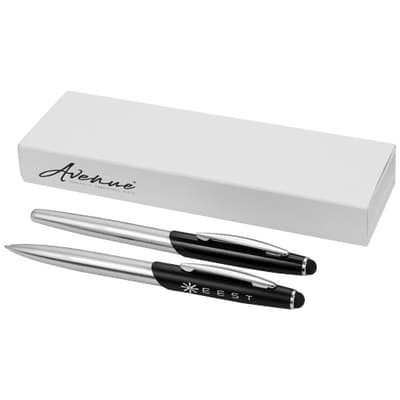 Promotional Geneva stylus ballpoint pen and rollerball pen set (blue ink)