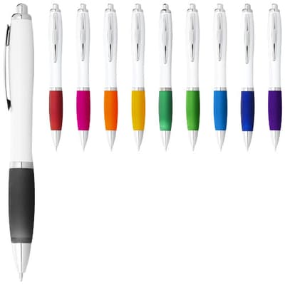 Promotional Nash ballpoint pen white barrel and coloured grip (blue ink)