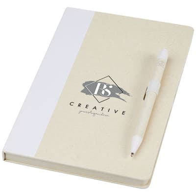 Promotional Dairy Dream A5 size reference recycled milk cartons notebook and ballpoint pen set