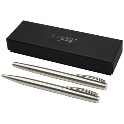 Promotional Didimis recycled stainless steel ballpoint and rollerball pen set (black ink)