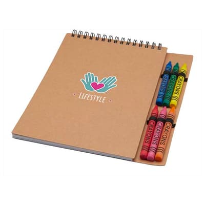 Promotional Doodle A5 spiral soft cover notebook and crayon set