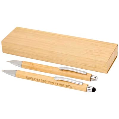 Promotional Oblys bamboo ballpoint pen and mechanical pencil set (black ink)