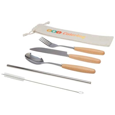 Promotional Root 5-piece stainless steel and beech wood cutlery set