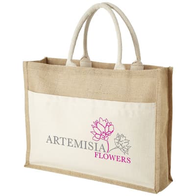 Custom Branded Mumbay cotton pocket jute tote bag 18L