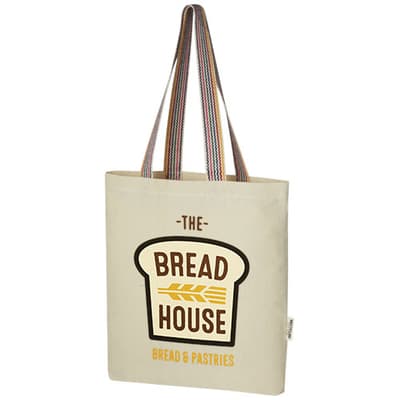Custom Branded Rainbow 180 g/m² recycled cotton tote bag 5L