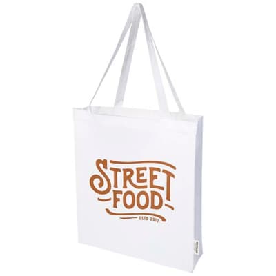 Custom Branded Madras 140 g/m² GRS recycled cotton gusset tote bag 12L