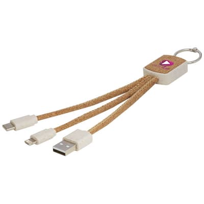 Branded Bates wheat straw and cork 3-in-1 charging cable