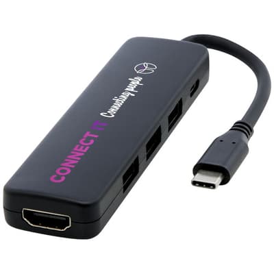 Branded Loop RCS recycled plastic multimedia adapter USB 2.0-3.0 with HDMI port