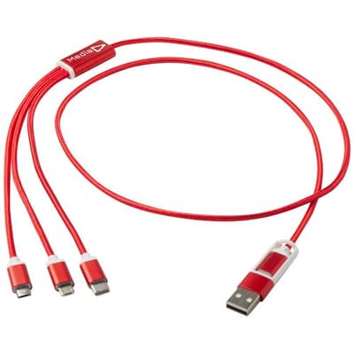 Branded Versatile 5-1 recycled aluminium charging cable