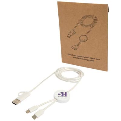 Branded Citala 5-in-1 recycled plastic 150 cm data sync and 27W fast charge cable
