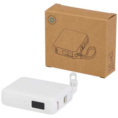 Branded Acrux 10.000 mAh 35W tablet power bank with built in Type-C cable - made from recycled plastic