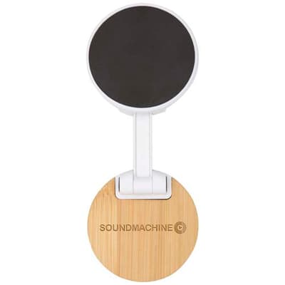 Branded Alcor recycled plastic foldeable magnetic phone stand with bamboo details