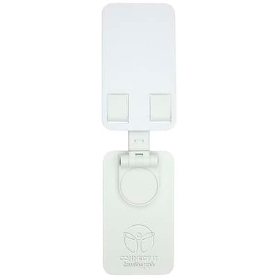 Branded Alhena recycled plastic foldeable phone holder with metal desk stand