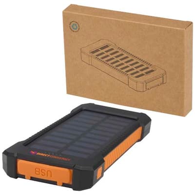 Branded Altair 5000 mAh 10W recycled plastic rugged solar power bank with built-in torch