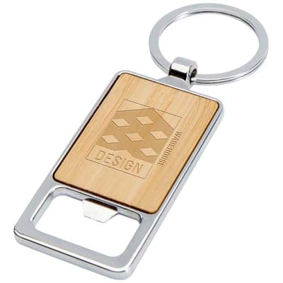 Custom Printed Snapper bamboo keychain with bottle opener