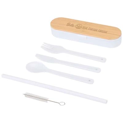 Promotional Runa cutlery set with bamboo lid