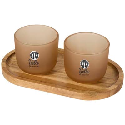 Custom Printed Male wooden serving tray and glass cups with matt finish set