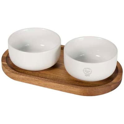 Promotional Noa wooden tray and ceramic serving bowls set