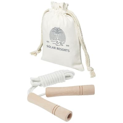 Custom Branded Denise wooden skipping rope in cotton pouch