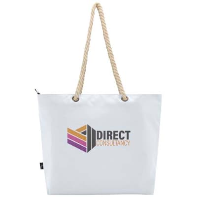 Custom Branded Panama GRS recycled beach cooler tote bag with cord handles 23L