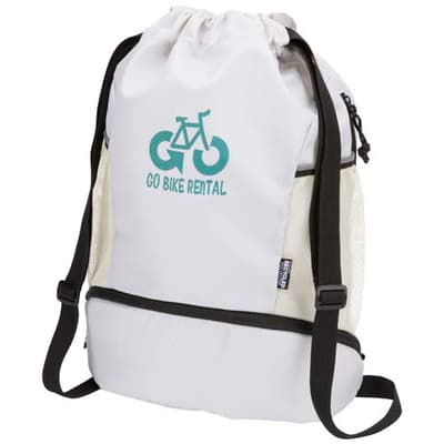 Custom Branded Varyon GRS recycled sports drawstring bag with bottom compartment 18L