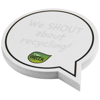 Promotional Sticky-Mate® speech bubble-shaped recycled sticky notes