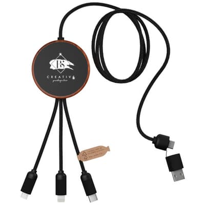 Branded SCX.design C40 5-in-1 rPET light-up logo charging cable and 10W charging pad