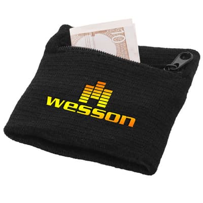 Custom Branded Brisky performance wristband with zippered pocket