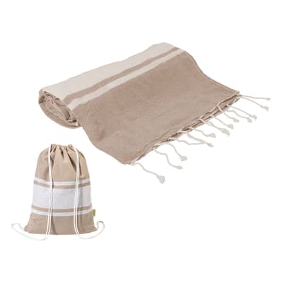 Recycled cotton beach towel and drawstring bag