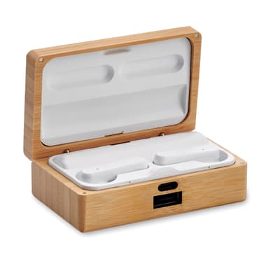 Tws Earbuds In Bamboo Case