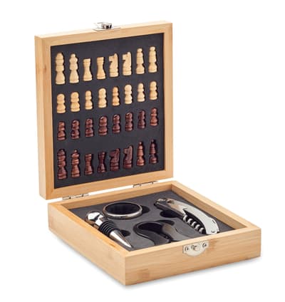 Bamboo Chess Board Wine Set