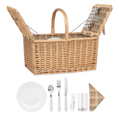 Stainless Steel Wicker Picnic Basket 4 People
