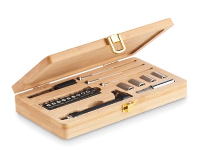 21 Pcs Tool Set In Bamboo Case