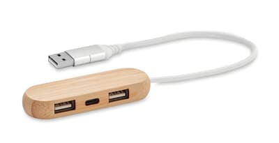 Bamboo 3 Port Usb Hub With Dual Input