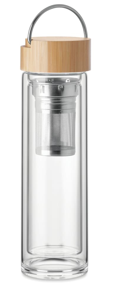 Bamboo Double Wall Glass Water Bottle 400ml