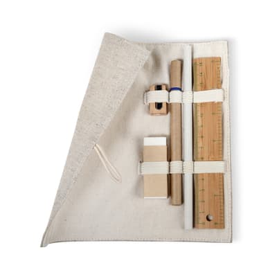 Bamboo Stationary Set In Cotton Pouch